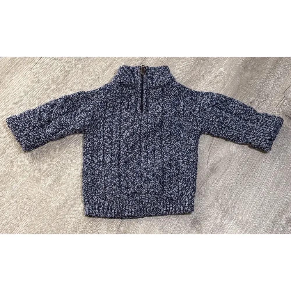The Woollen Market Ireland‎ Kids Merino Wool Sweater 1/4 Zip Blue Size 1-2 Yrs